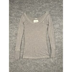 Abercrombie & Fitch Womens Small Gray Scoop Neck Long Sleeve Top Y2K Ribbed Cuff